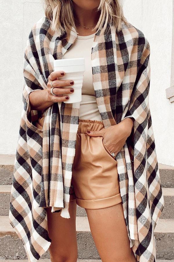Plaid Wrap Poncho Coat