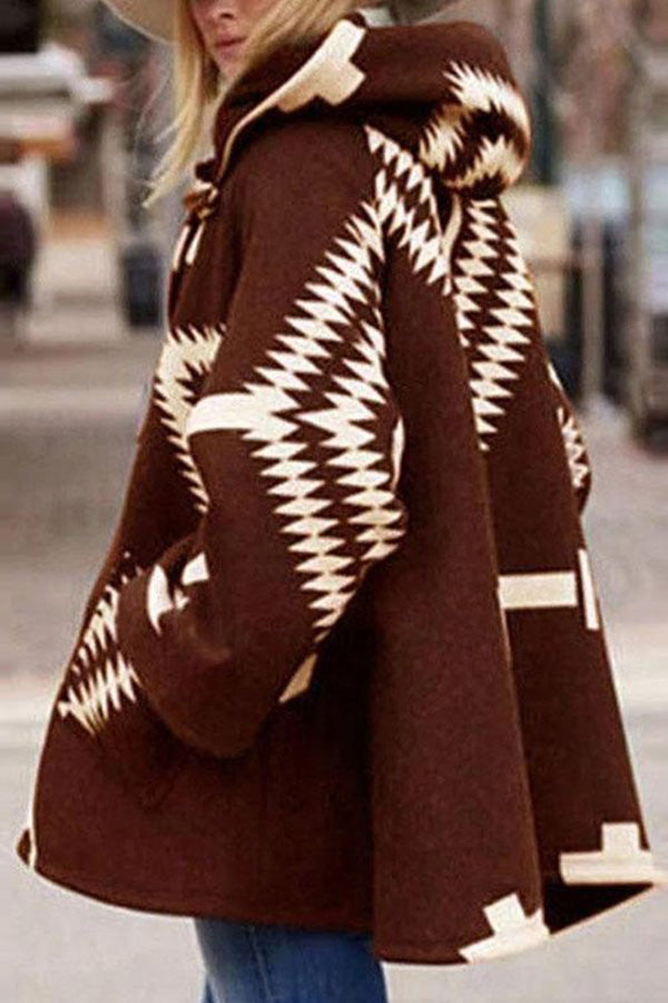 Geometric Pattern Loose Woolen Coat