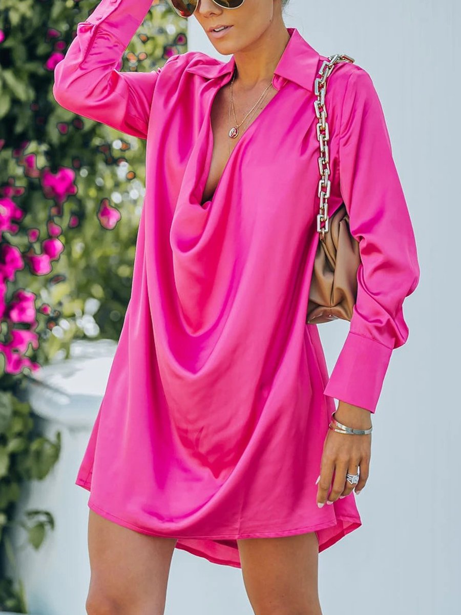Sure Thing Satin Collared Drape Mini Dress