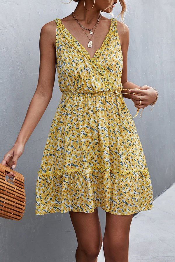 V-neck Ruffled Floral Slip Mini Dress