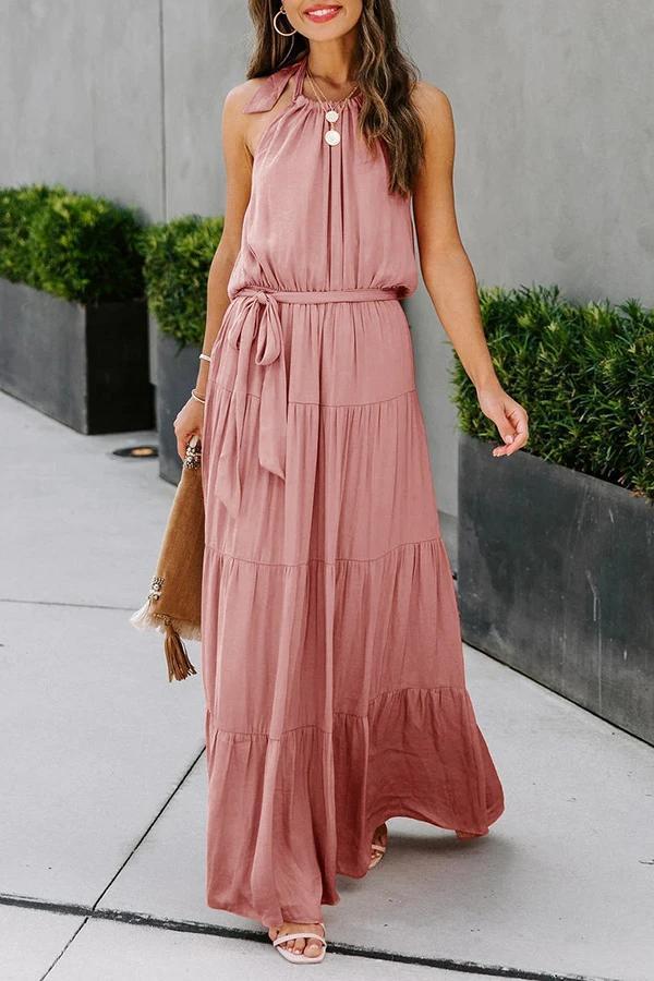 Glamorous Solid Halter Maxi Dress