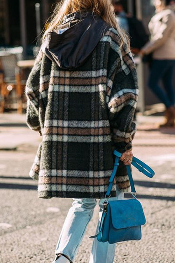 Cotton Plaid Pockets Winter Warm Overcoat