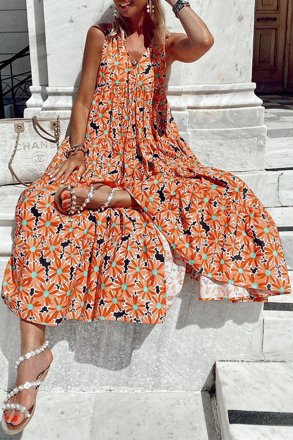 Printed Loose Sleeveless Maxi Dress
