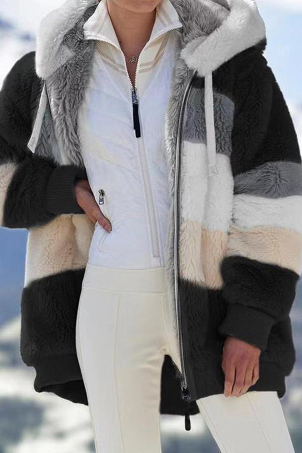 Winter Retro Loose Hooded Jacket with Zipper Pocket