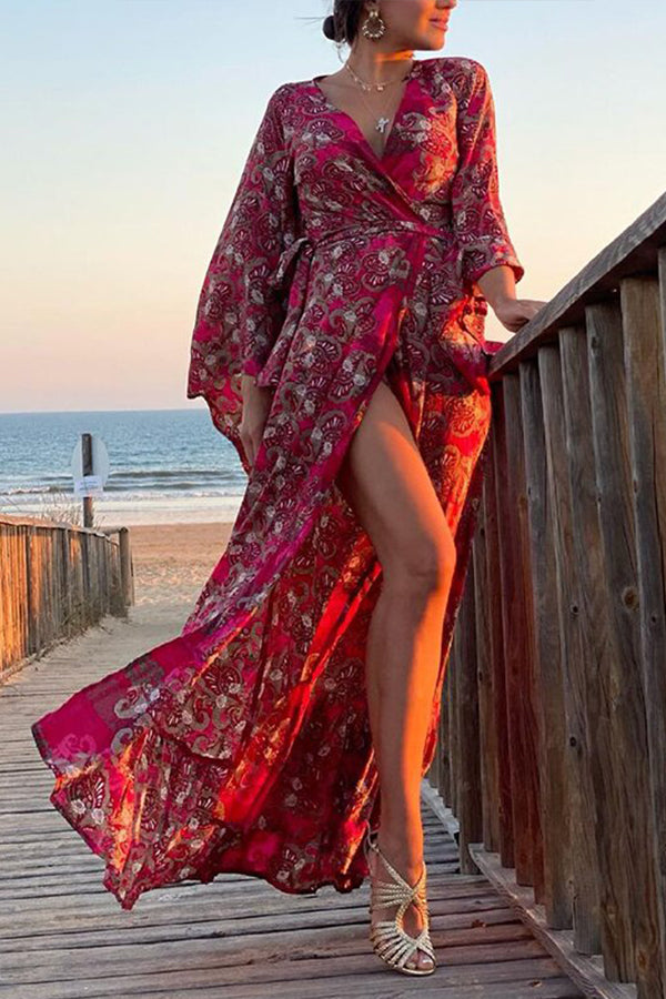 Vacation Sexy Long Sleeve Lace Printed Dress