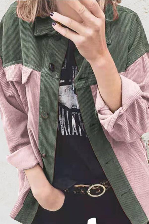 Corduroy Color Block Casual Jacket