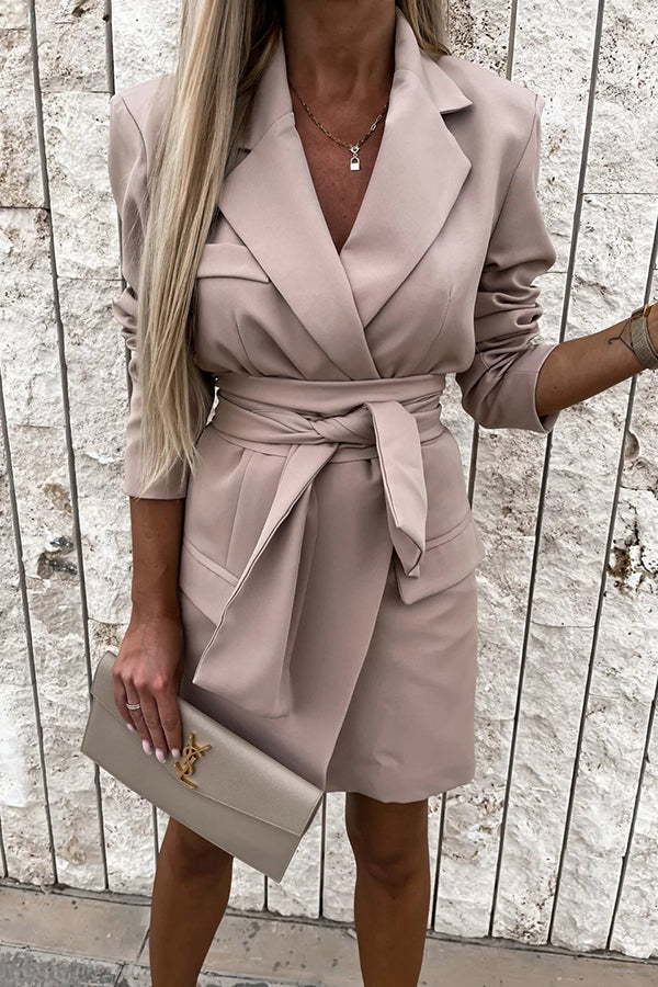 Loose Multicolor Suit Collar Dress