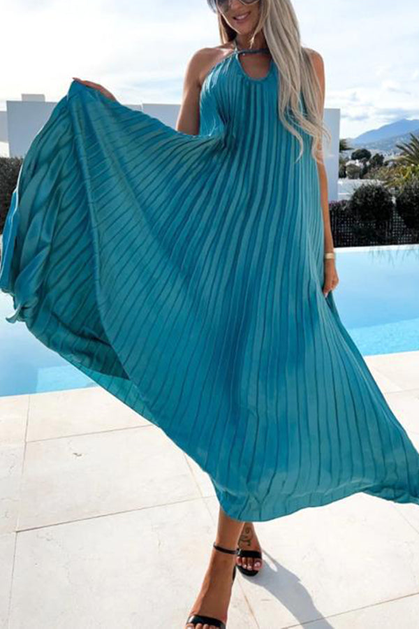 New Pleated Suspender Sweet Waist Closing Bohemian Long Dress