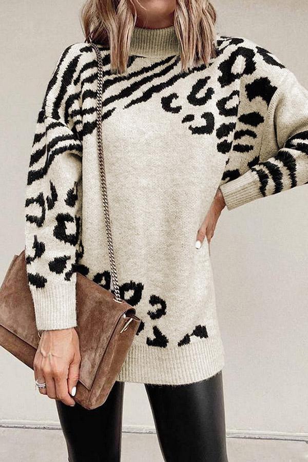 High Neck Leopard Sweater