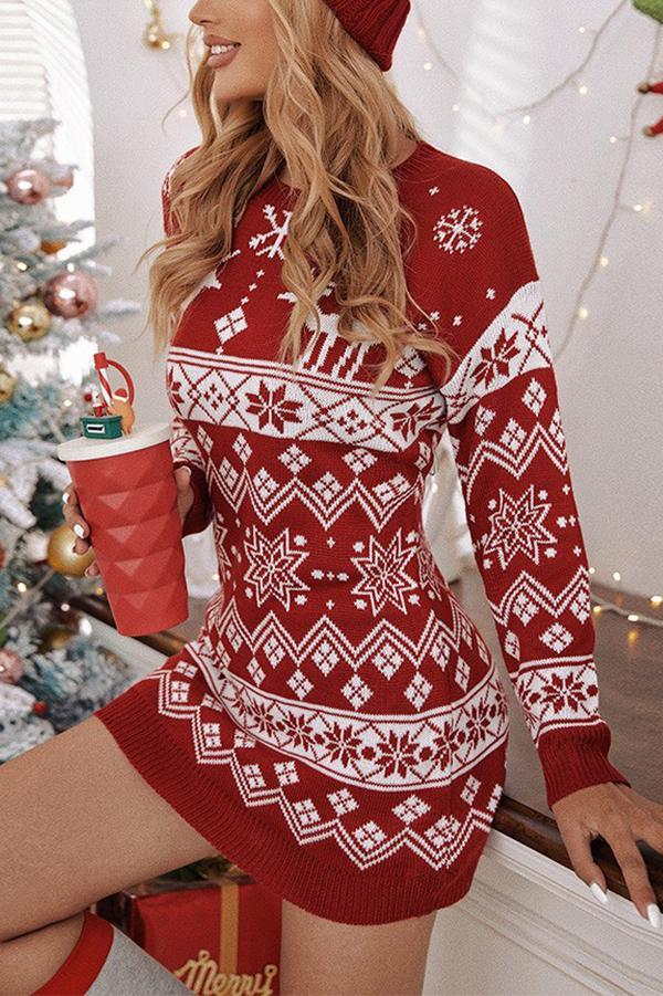 Elk Snowflake Christmas Knitted Dress