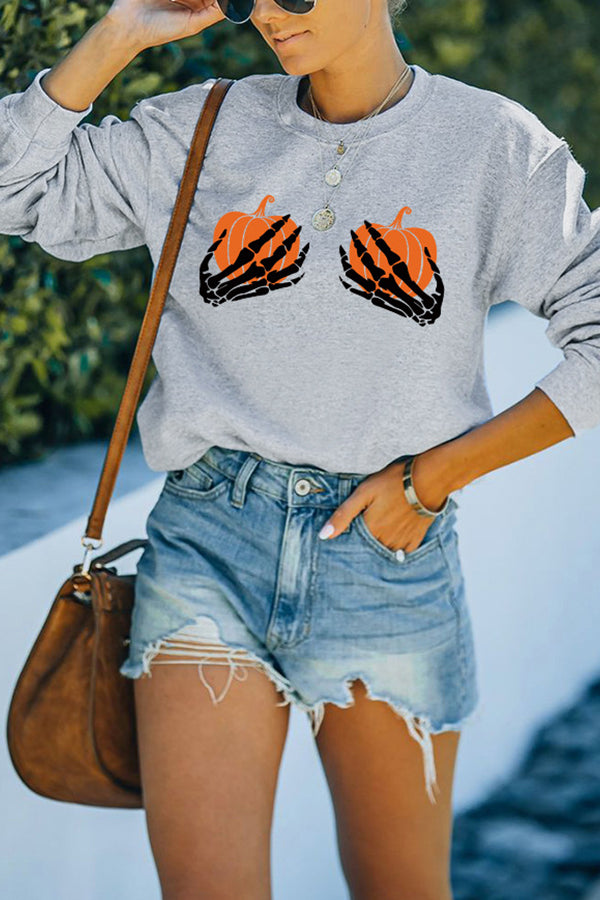 Halloween Casual Pumpkin Print Sweater