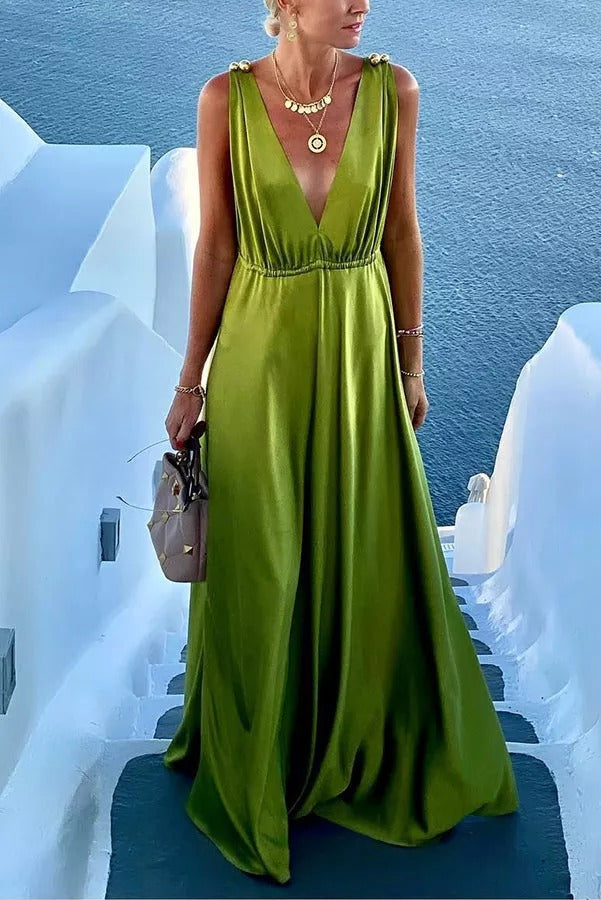 Fascinating Day Satin Vacation / Party Maxi Dress