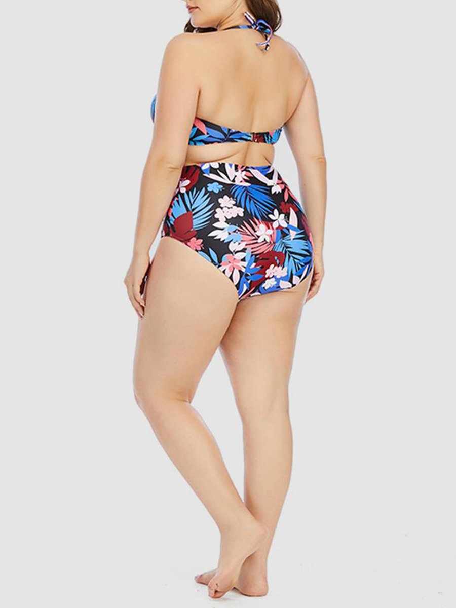Floral Print Bandage Hollow-out Design Multicolor Tankini