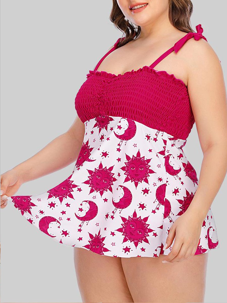 Sweet Frill Trim Butterfly Print Pink Tankini