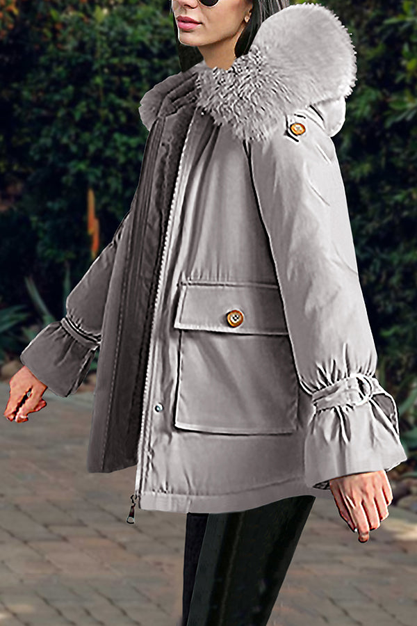 Fashion Casual Fur Collar Hooded Coat