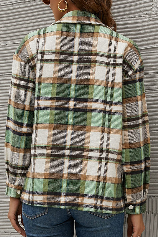 Long Sleeve Orange Plaid Print Jacket
