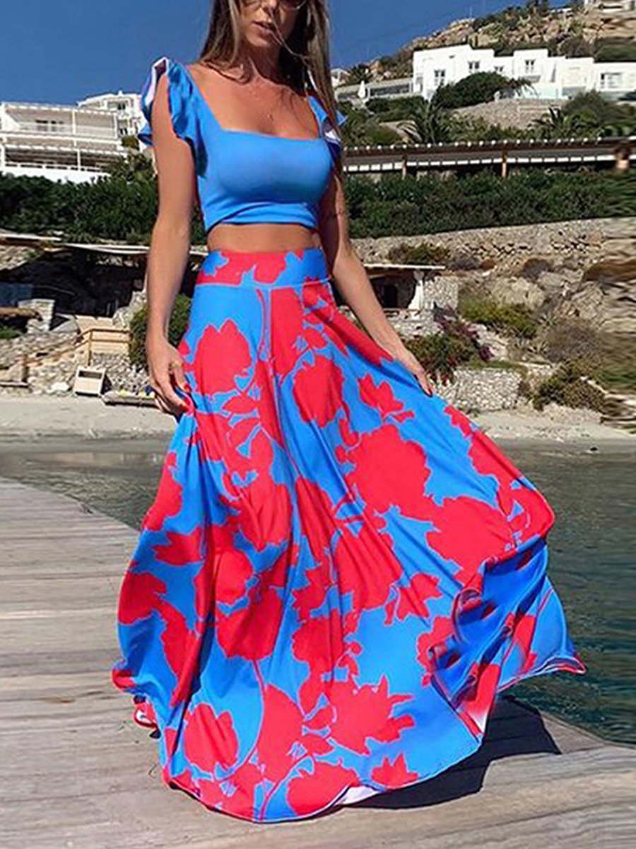 Amazing Print Show Waist Dress Suit