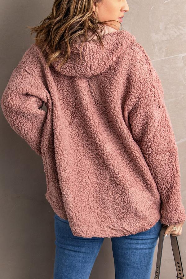 Zip Up Sherpa Hooded Coat with Pocket
