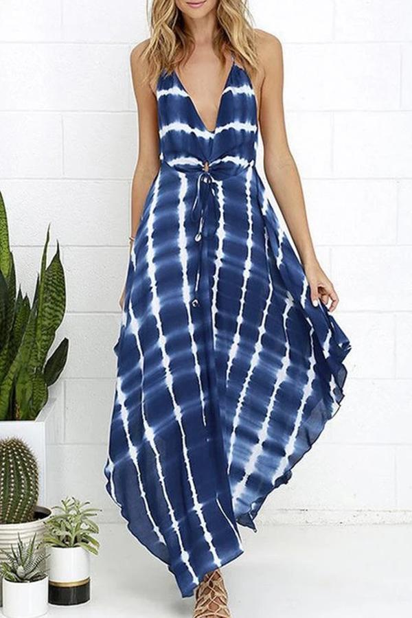 Ink Printed Backless Long Dress