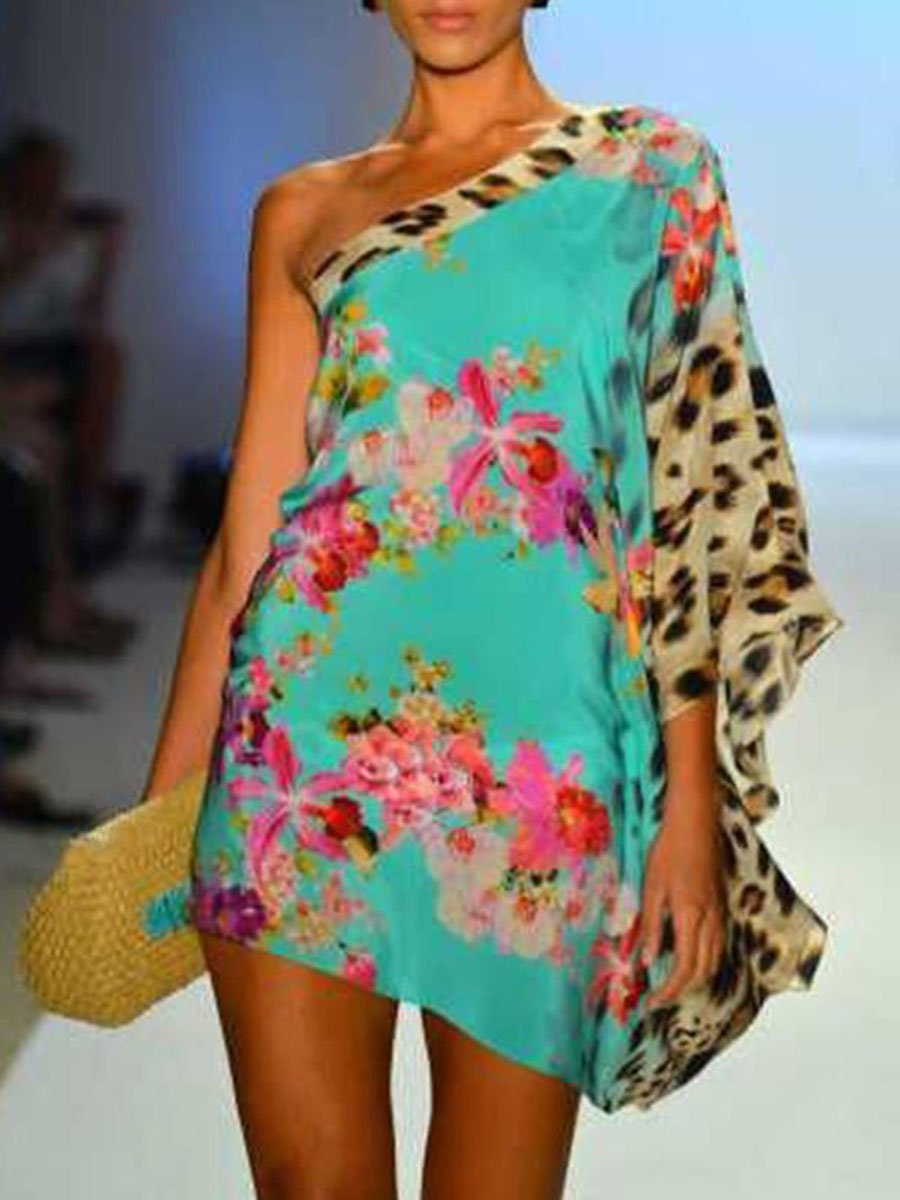 One-shoulder Leopard Print Mini Dress