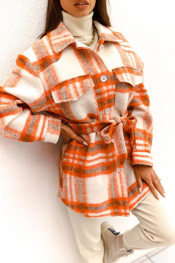 Plaid Tie Front Coat