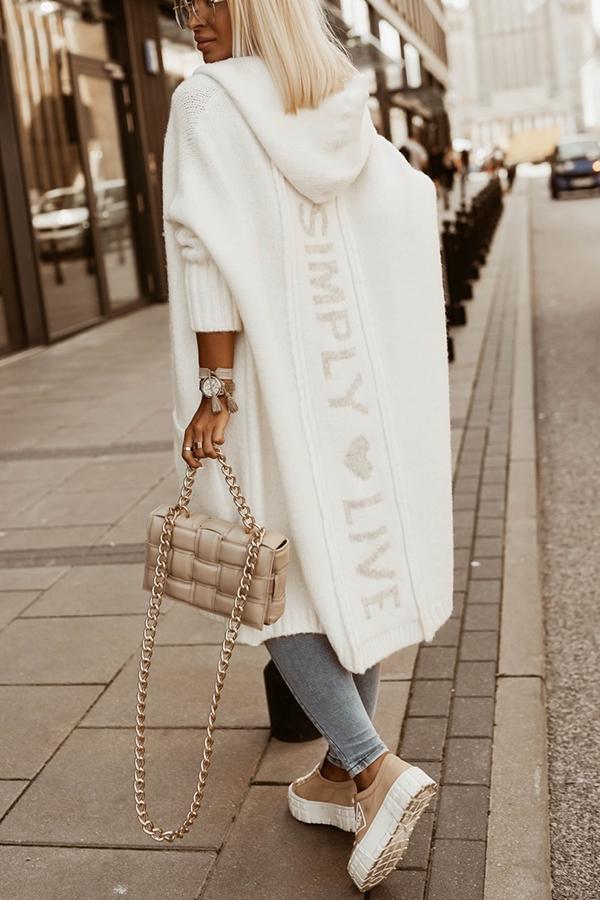 Print Hooded Casual Cardigan