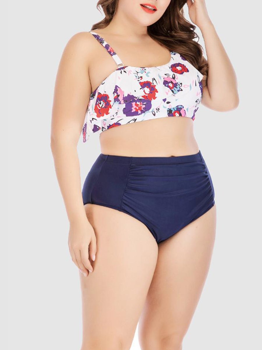 Plaid Print Flap Over Flounce Design BlueTankini