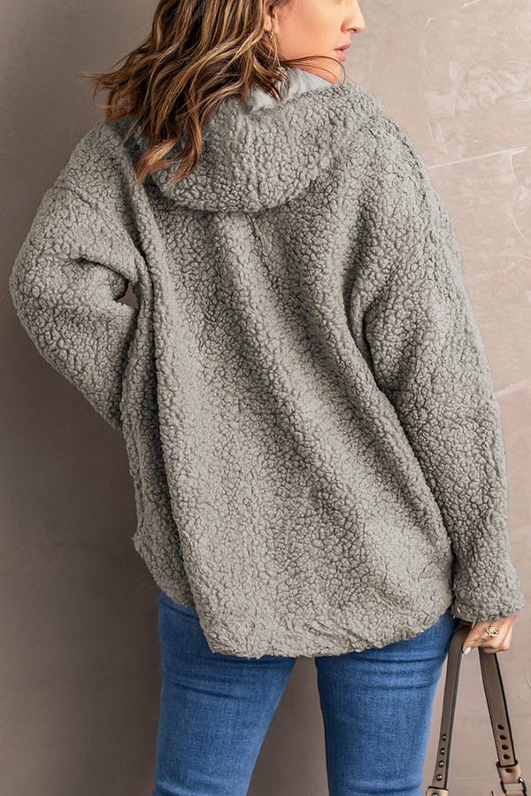 Zip Up Sherpa Hooded Coat with Pocket