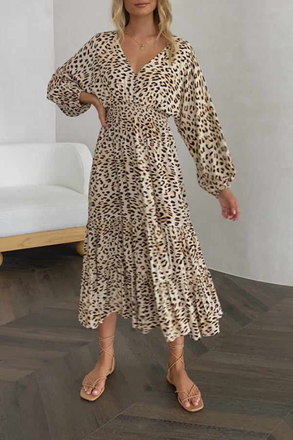 V-neck Leopard Print Corset Midi Skirt