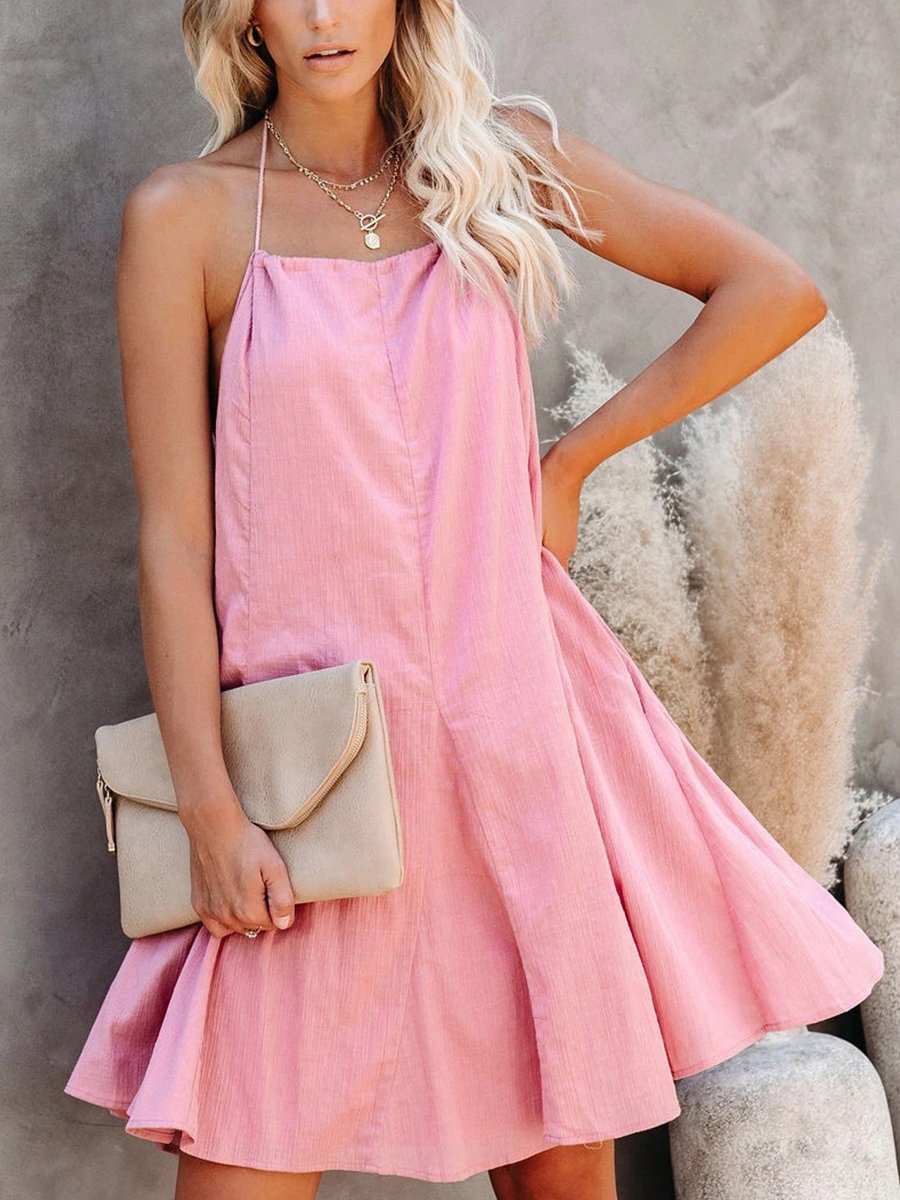 Backless Hollow Lace-up A-line Dress