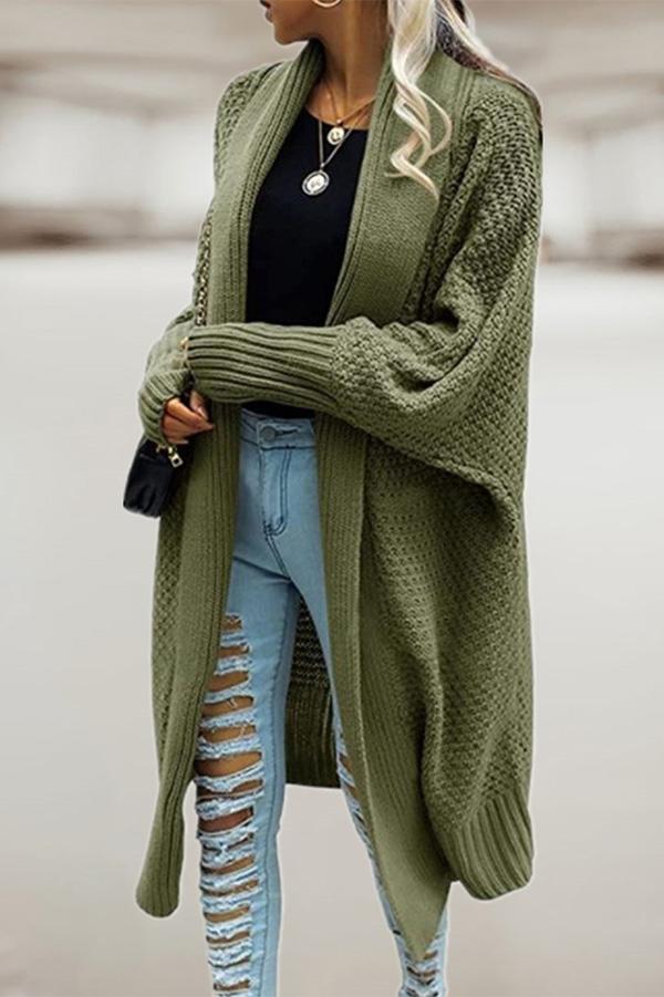 Lapel Bat Sleeve Knit Long Sweater Cardigan