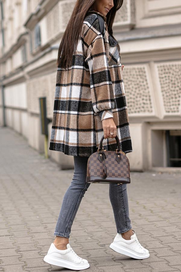 Everyday Contentment Leather Stitching Plaid Shacket