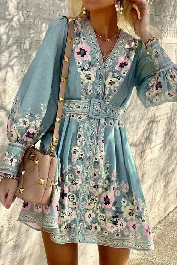 Dancing In The Garden Floral Belt Mini Dress