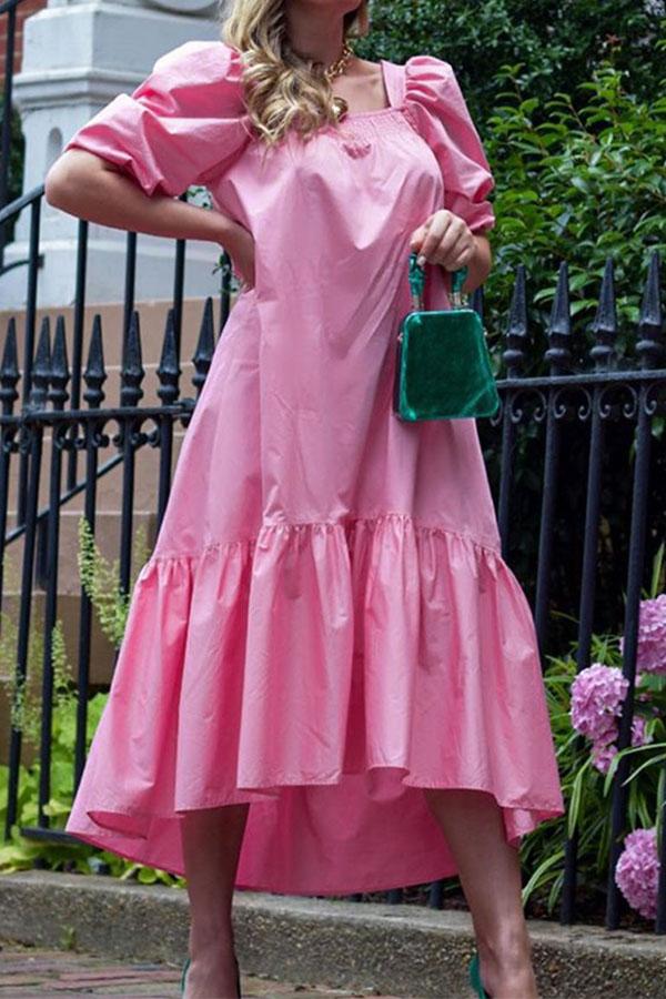 Loose Square Neck Straight Puff Sleeve Dress
