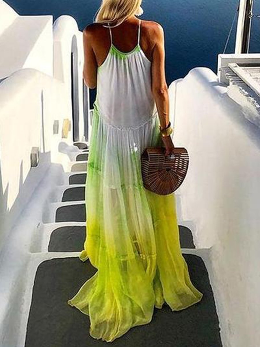 Halter Neck Tie-dye Print Maxi Vacation Dress
