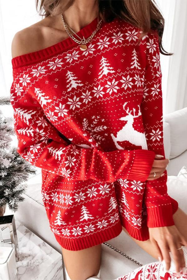 Christmas Jacquard Loose Knit Long-sleeved Sweater
