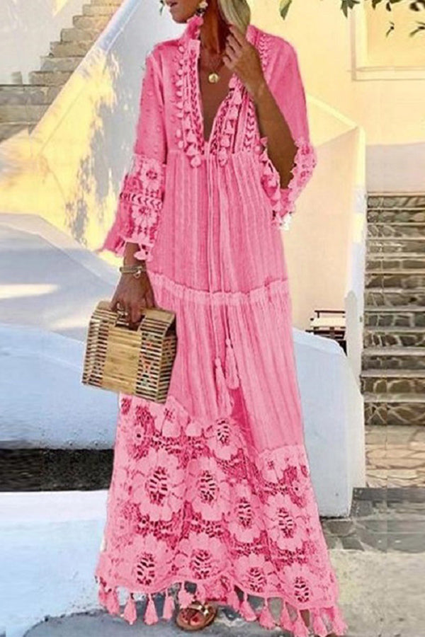 Bohemian Deep V Lace Fringe Dress