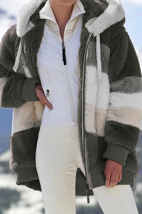 Winter Retro Loose Hooded Jacket with Zipper Pocket