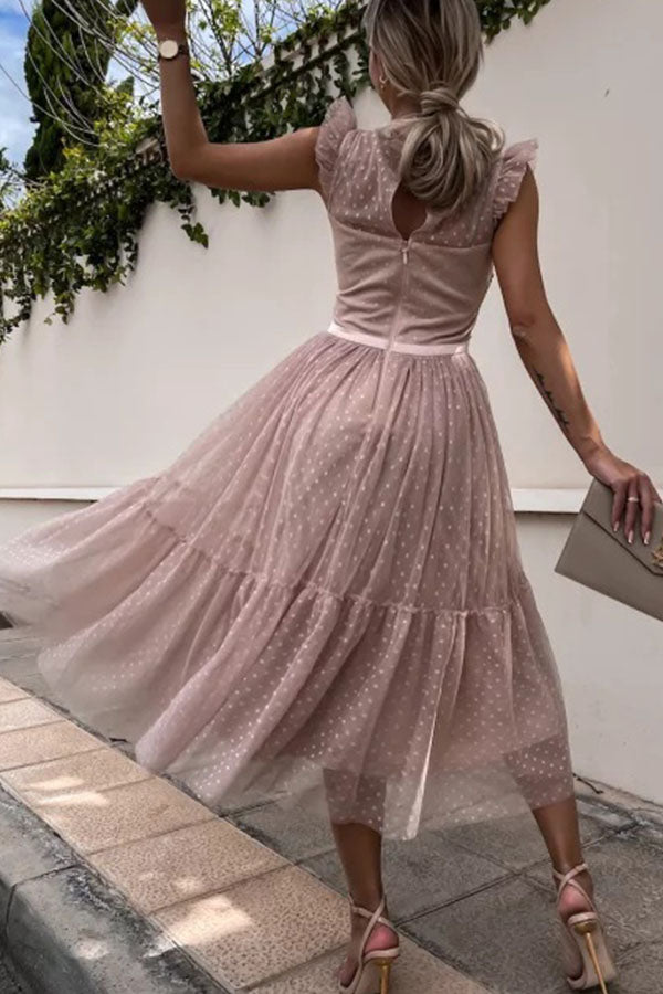 Fashion Solid Color Lace Mesh Panel Dress