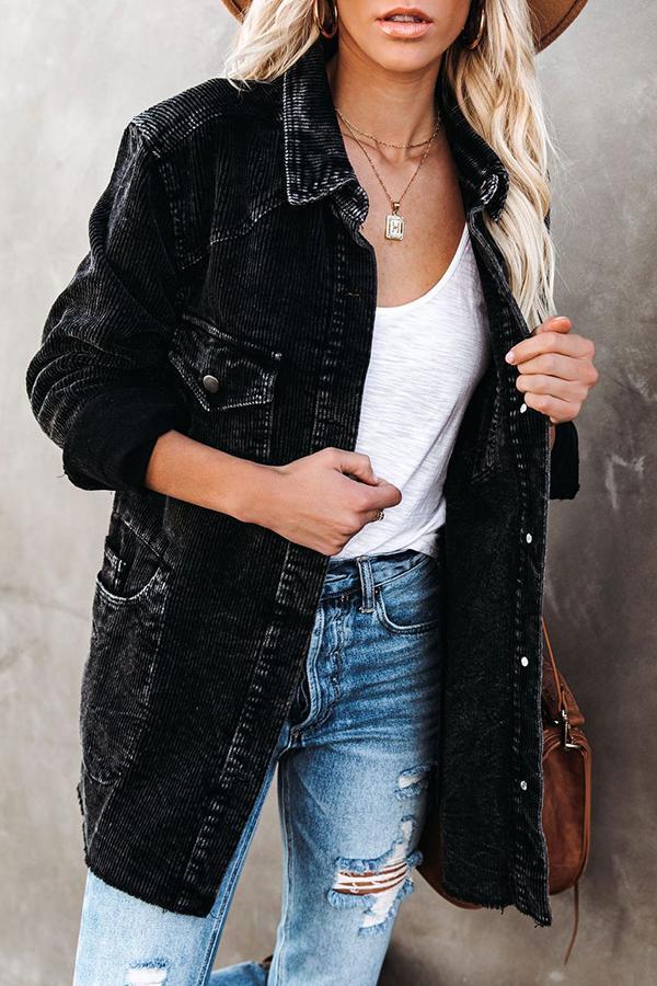Cotton Pocketed Corduroy Shacket Coats