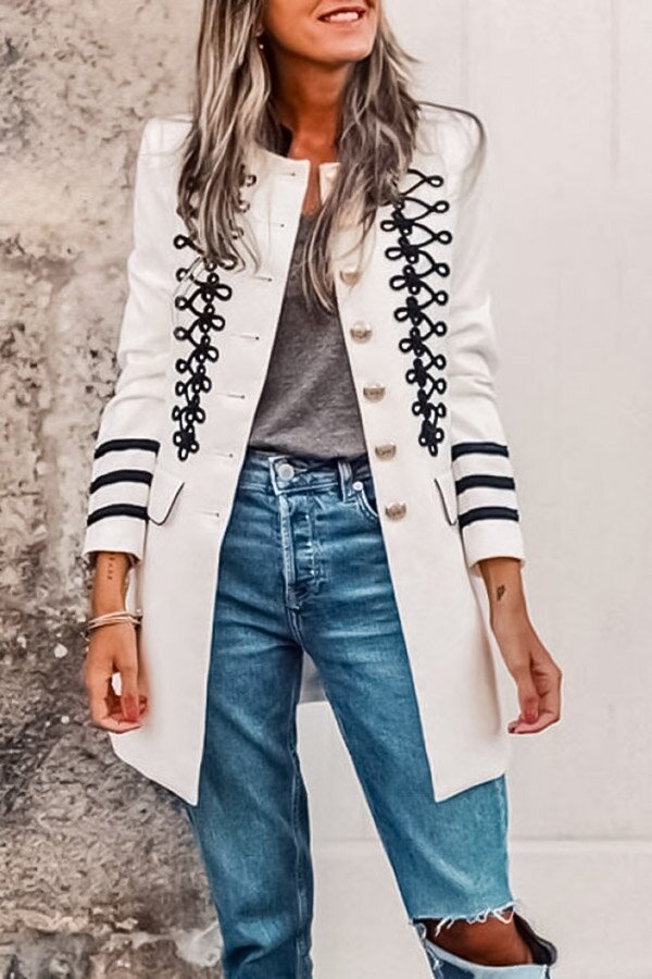 Chic Lapel Strappy Plain Slim Split Joint Uniform Coat