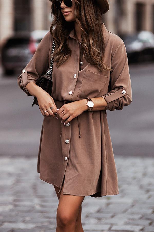 Pocketed Button Down Shirt Dress
