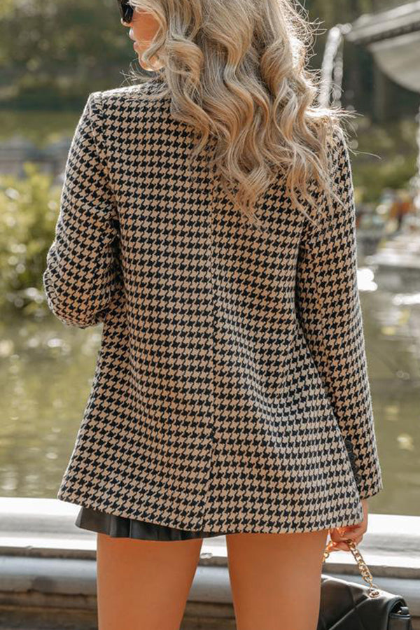 Fashion Houndstooth Slim Fit Boucle Blazer