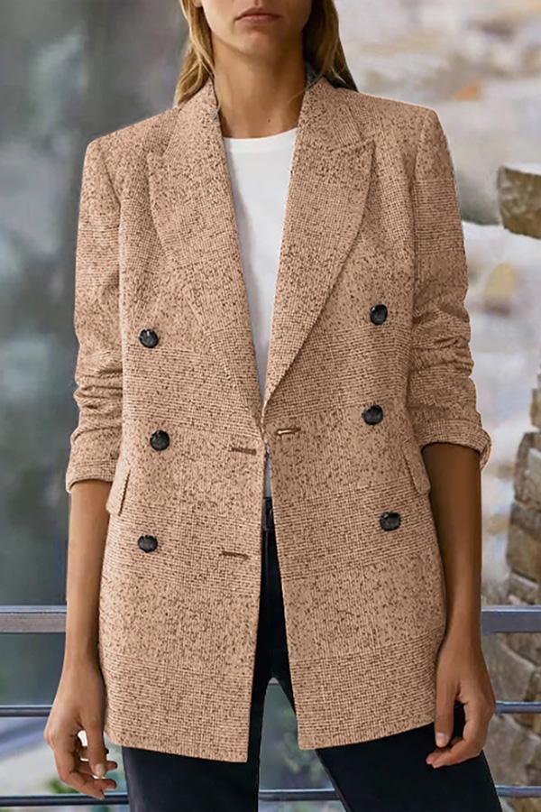 Wide Collar Double-breasted Plaid Coat