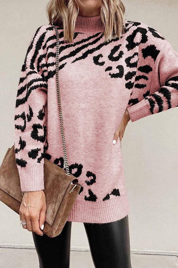 High Neck Leopard Sweater