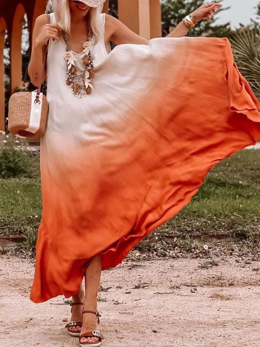 Temperament Color Matching Gradient Dress