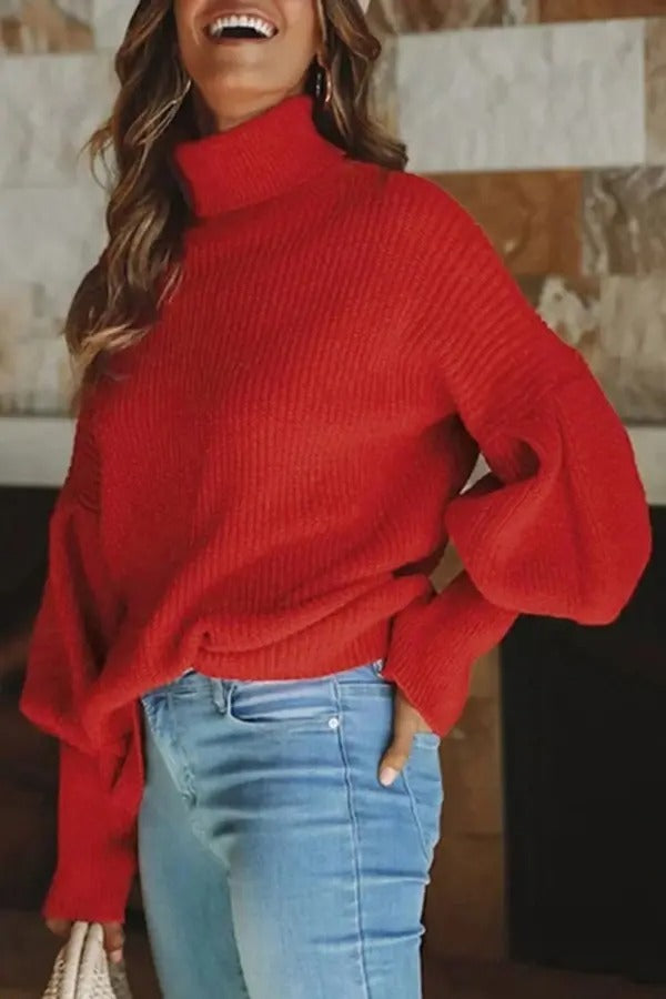 Turtleneck Lantern Sleeve Sweater