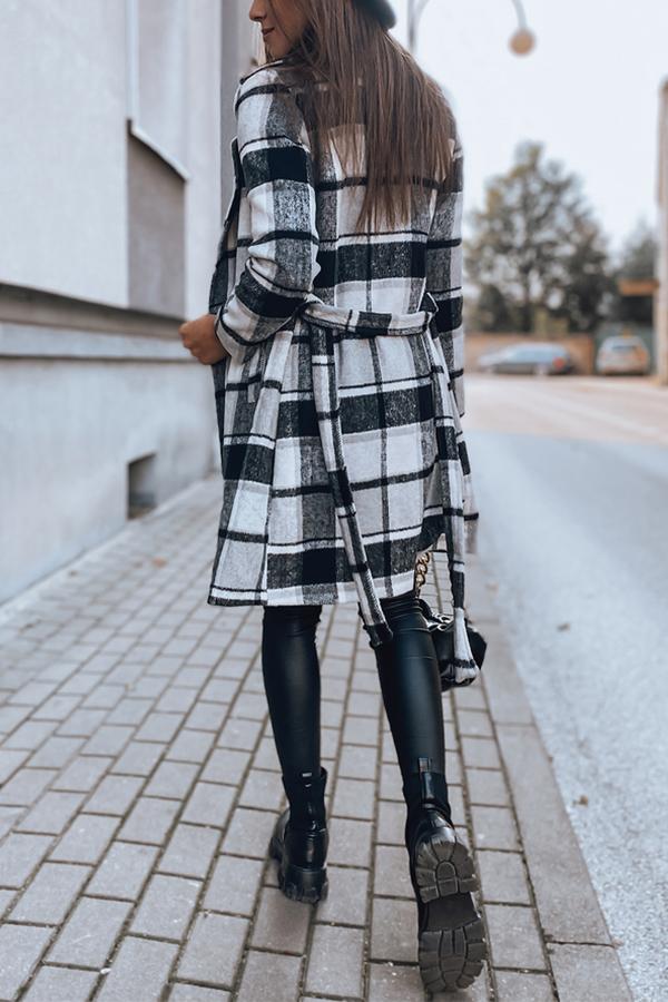 Double Row Button Checked Wool Coat