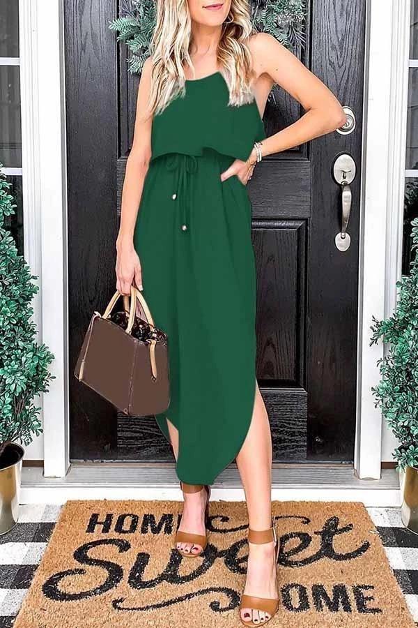 Solid Colour Sling Lace Up Dress