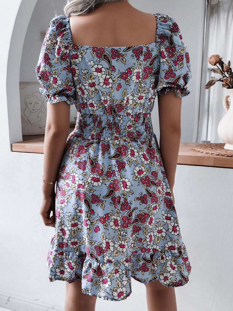 Fashion Casual Print Split Joint Square Collar A Line Dresses